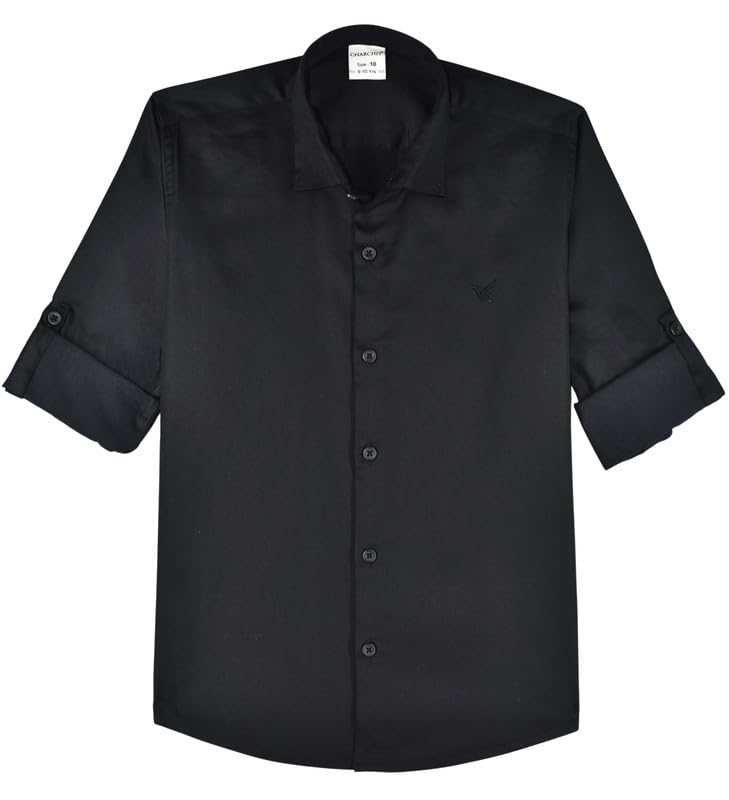 CHARCHIT Boys Cotton Full Sleeves Solid Shirt Black