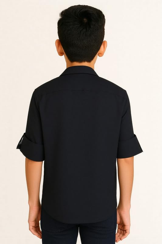 CHARCHIT Boys Cotton Full Sleeves Solid Shirt Black