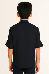 CHARCHIT Boys Cotton Full Sleeves Solid Shirt Black