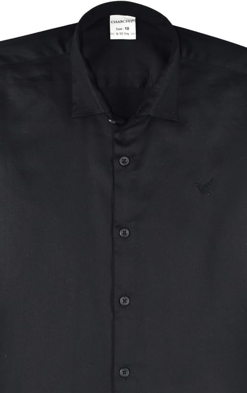 CHARCHIT Boys Cotton Full Sleeves Solid Shirt Black