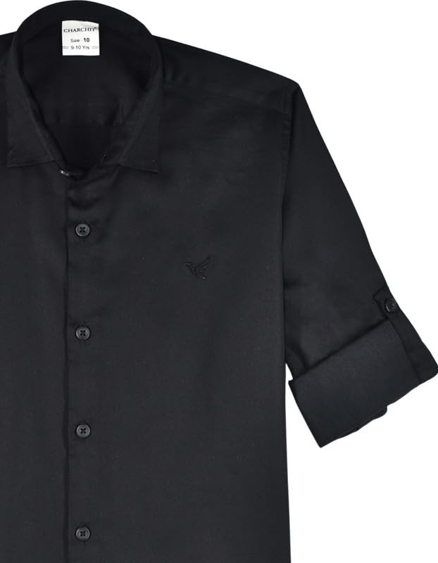 CHARCHIT Boys Cotton Full Sleeves Solid Shirt Black