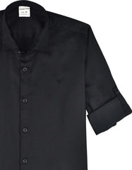 CHARCHIT Boys Cotton Full Sleeves Solid Shirt Black