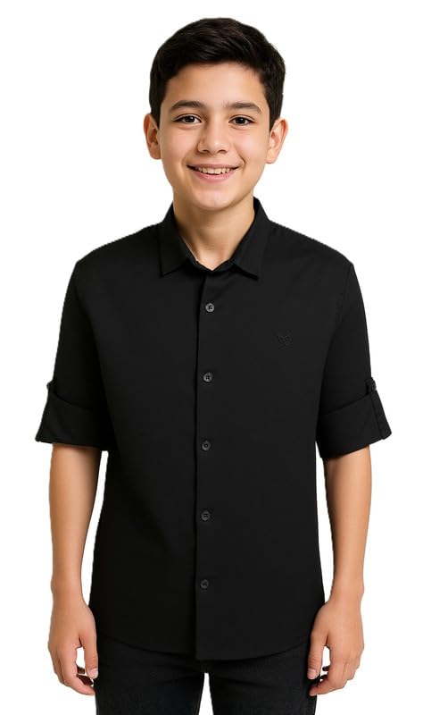 CHARCHIT Boys Cotton Full Sleeves Solid Shirt Black