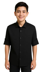 CHARCHIT Boys Cotton Full Sleeves Solid Shirt Black