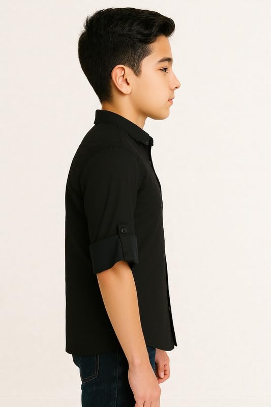 CHARCHIT Boys Cotton Full Sleeves Solid Shirt Black