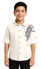 CHARCHIT Boys Full Sleeves Graphic Printed Shirt OffWhite