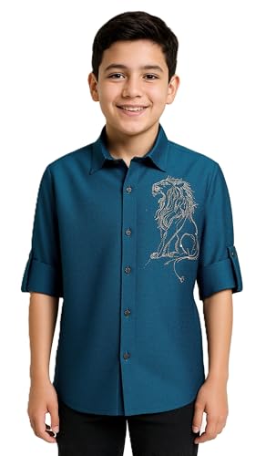 CHARCHIT Boys Full Sleeves Embellished Solid Shirt Blue - Goyalsons ShopMax
