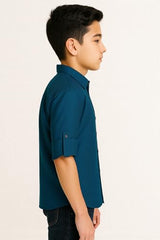 CHARCHIT Boys Full Sleeves Embellished Solid Shirt Blue - Goyalsons ShopMax