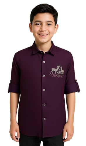 CHARCHIT Boys Full Sleeves Embellished Solid Shirt Violet