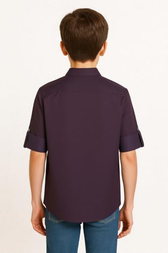 CHARCHIT Boys Full Sleeves Embellished Solid Shirt Violet