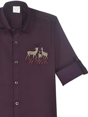 CHARCHIT Boys Full Sleeves Embellished Solid Shirt Violet