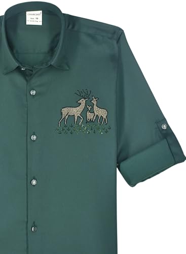 Boy wearing a Charchit boys full sleeves embellished solid shirt, featuring a stylish and comfortable design for kids.
