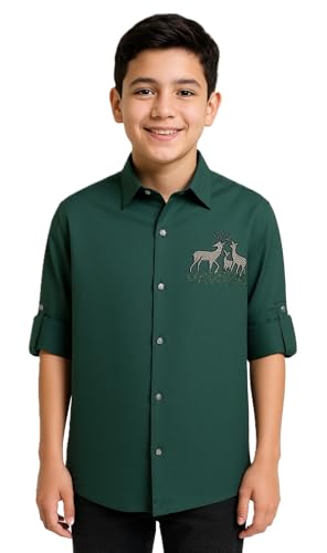 Boy's full sleeves solid shirt with embellished details from Charchit, featuring a stylish design in a vibrant color.