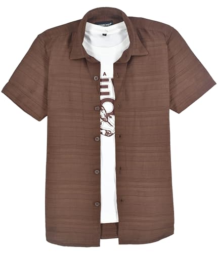 CHARCHIT Boys Half Sleeves Solid Textured Shirt with T-Shirt Rust