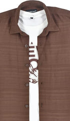 CHARCHIT Boys Half Sleeves Solid Textured Shirt with T-Shirt Rust