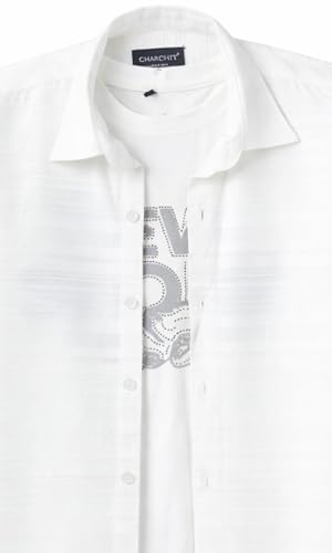 CHARCHIT Boys Half Sleeves Solid Textured Shirt with T-Shirt White