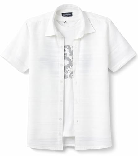 CHARCHIT Boys Half Sleeves Solid Textured Shirt with T-Shirt White