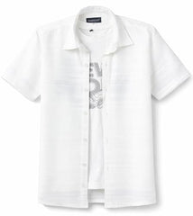 CHARCHIT Boys Half Sleeves Solid Textured Shirt with T-Shirt White