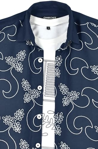 Boys Full Sleeves Embellished Solid Shirt and T-Shirt Navy