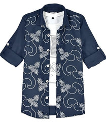Boys Full Sleeves Embellished Solid Shirt and T-Shirt Navy