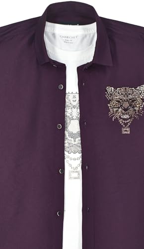 Boys Full Sleeves Embellished Solid Shirt and T-Shirt Violet