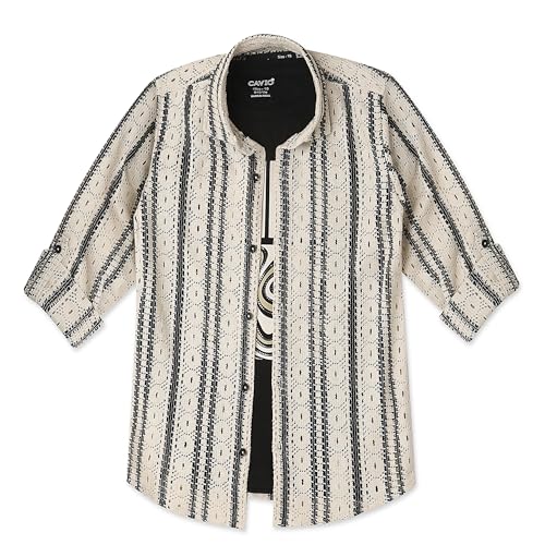CAVIO Boys Cotton Knited Full Sleeves Striped Shirt with T-Shirt Cream