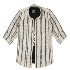 CAVIO Boys Cotton Knited Full Sleeves Striped Shirt with T-Shirt Cream