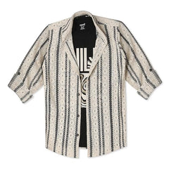 CAVIO Boys Cotton Knited Full Sleeves Striped Shirt with T-Shirt Cream