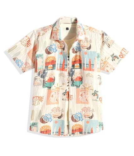 Boy wearing a cream cotton blend half-sleeve printed shirt and T-shirt from Charchit, casual boys' clothing outfit.