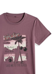 Boy wearing a cream cotton blend half-sleeve printed shirt and T-shirt by Charchit, showing casual summer style.