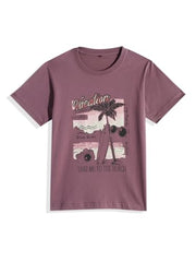 Boy wearing a cream cotton blend half sleeves printed shirt and T-shirt by Charchit, featuring colorful patterns and casual style.