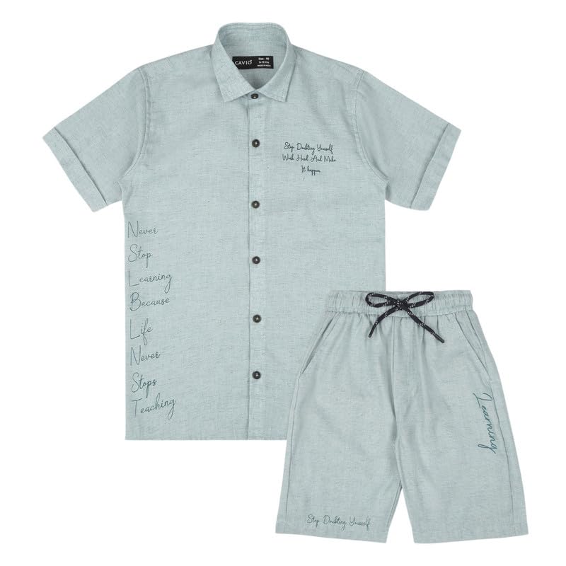 CAVIO Cotton Shirt and Shorts Half Sleaves Printed Co-ord Set For Boys