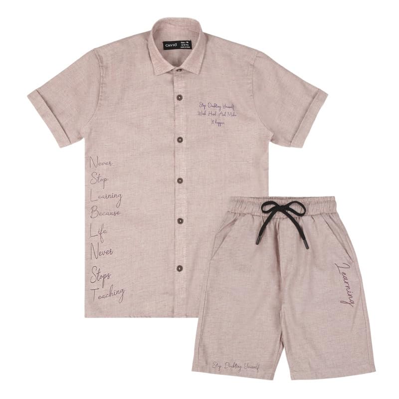 CAVIO Cotton Shirt and Shorts Half Sleaves Printed Co-ord Set For Boys