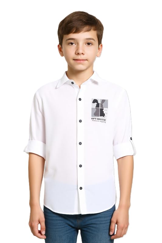 CAVIO Boys Cotton Regular fit Plain Full Sleeves Casual Shirt White