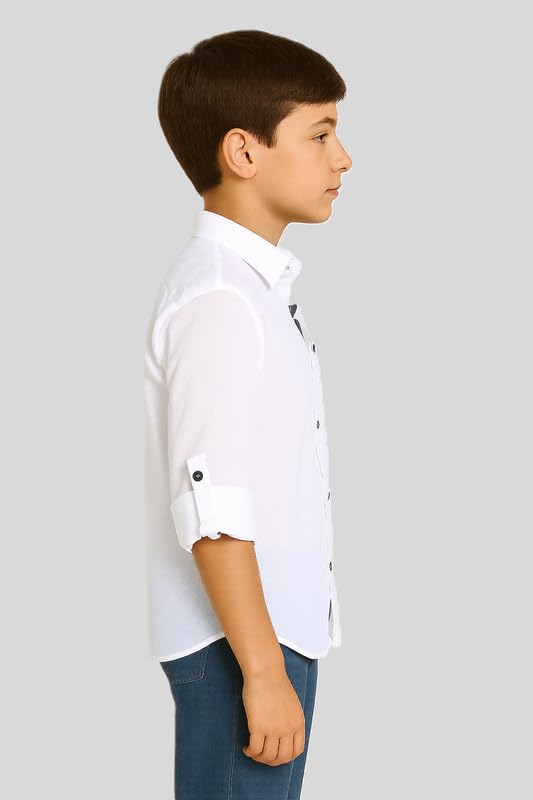 CAVIO Boys Cotton Regular fit Plain Full Sleeves Casual Shirt White