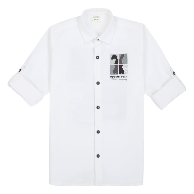 CAVIO Boys Cotton Regular fit Plain Full Sleeves Casual Shirt White