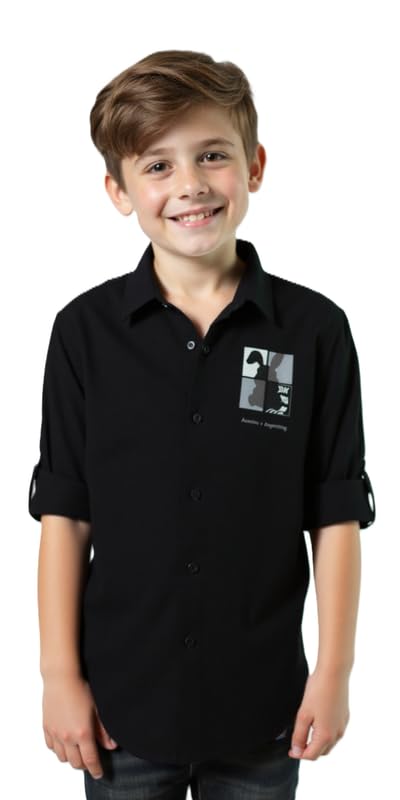 CAVIO Boys Cotton Regular fit Plain Full Sleeves Casual Shirt Black