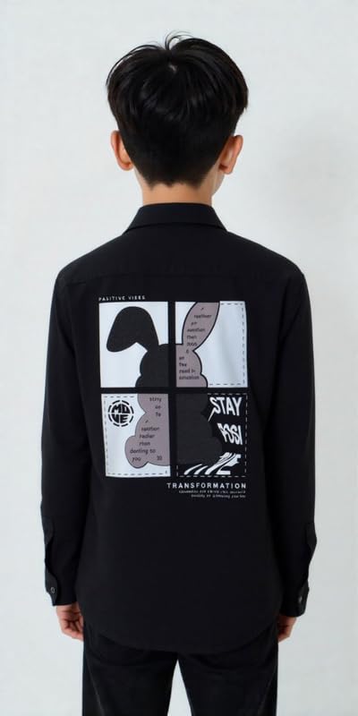 CAVIO Boys Cotton Regular fit Plain Full Sleeves Casual Shirt Black