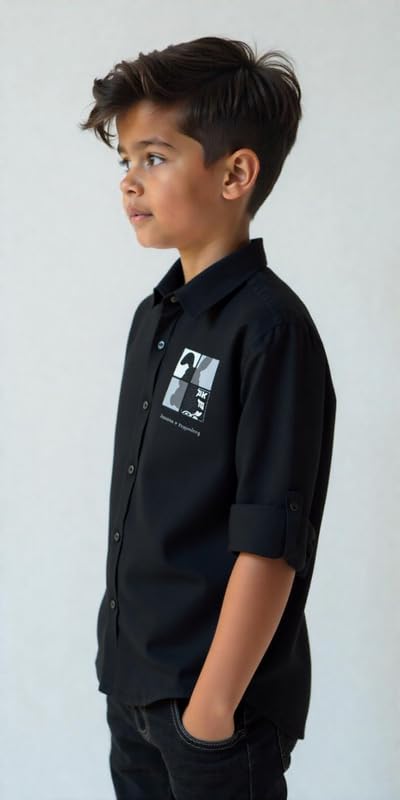 CAVIO Boys Cotton Regular fit Plain Full Sleeves Casual Shirt Black