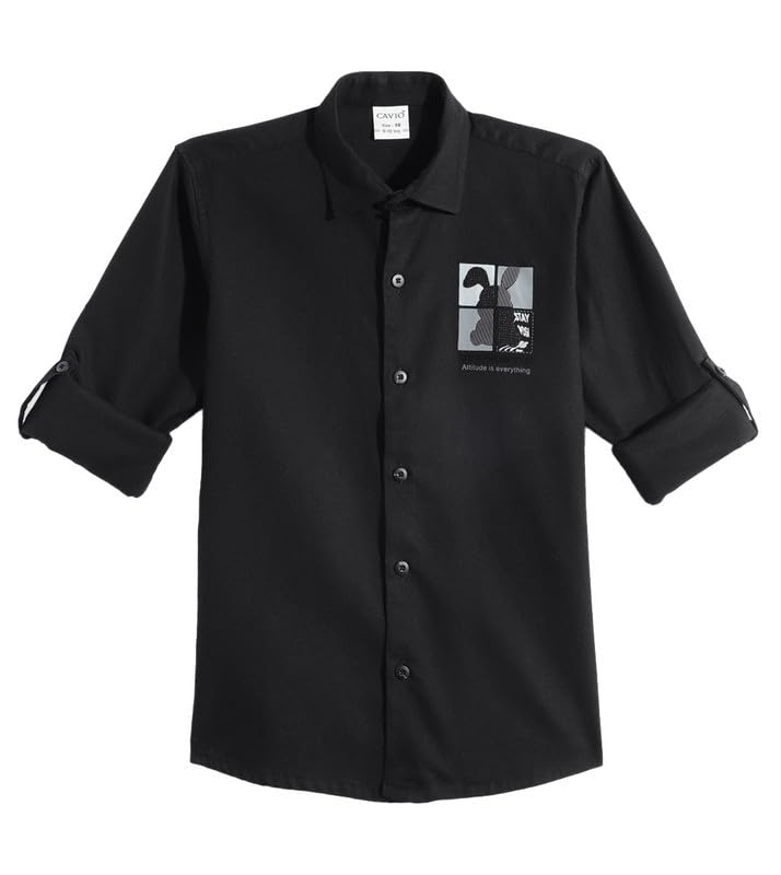 CAVIO Boys Cotton Regular fit Plain Full Sleeves Casual Shirt Black