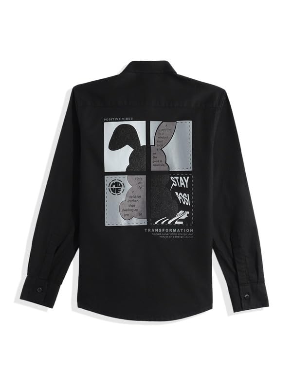 CAVIO Boys Cotton Regular fit Plain Full Sleeves Casual Shirt Black