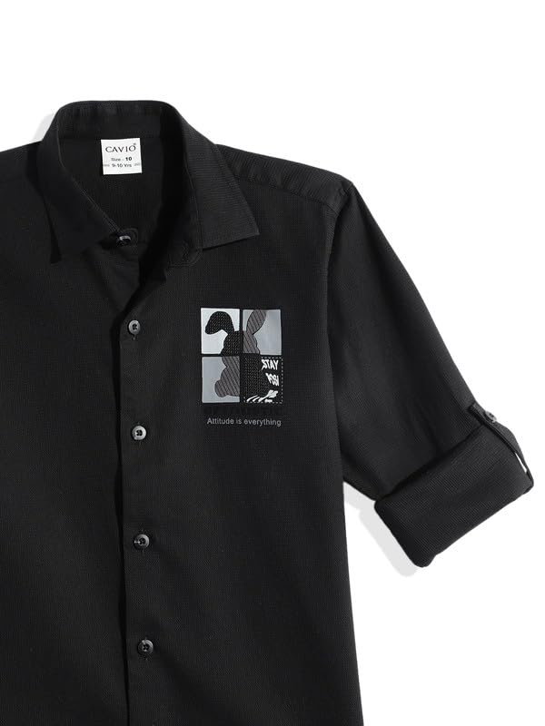 CAVIO Boys Cotton Regular fit Plain Full Sleeves Casual Shirt Black