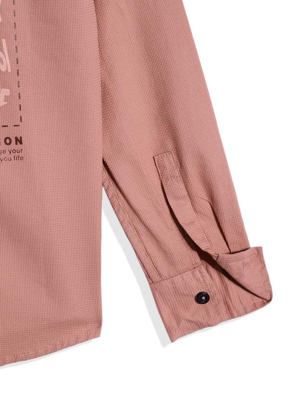 CAVIO Boys Cotton Spread Collar Full Sleeves Solid Shirt Peach