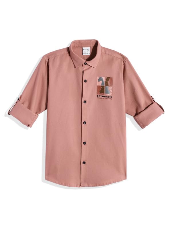 CAVIO Boys Cotton Spread Collar Full Sleeves Solid Shirt Peach