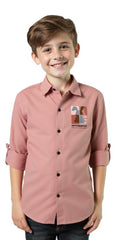 CAVIO Boys Cotton Spread Collar Full Sleeves Solid Shirt Peach