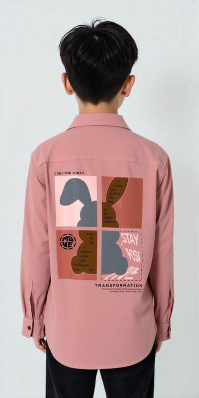 CAVIO Boys Cotton Spread Collar Full Sleeves Solid Shirt Peach