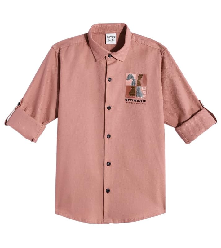 CAVIO Boys Cotton Spread Collar Full Sleeves Solid Shirt Peach