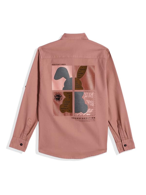 CAVIO Boys Cotton Spread Collar Full Sleeves Solid Shirt Peach