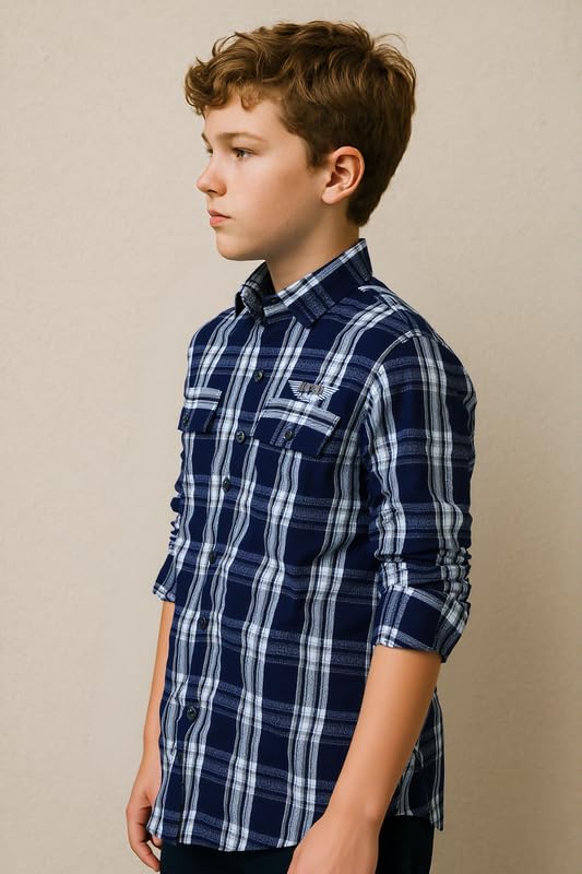 CAVIO Boys Cotton Regular fit Checkered Full Sleeves Casual Shirt Grey