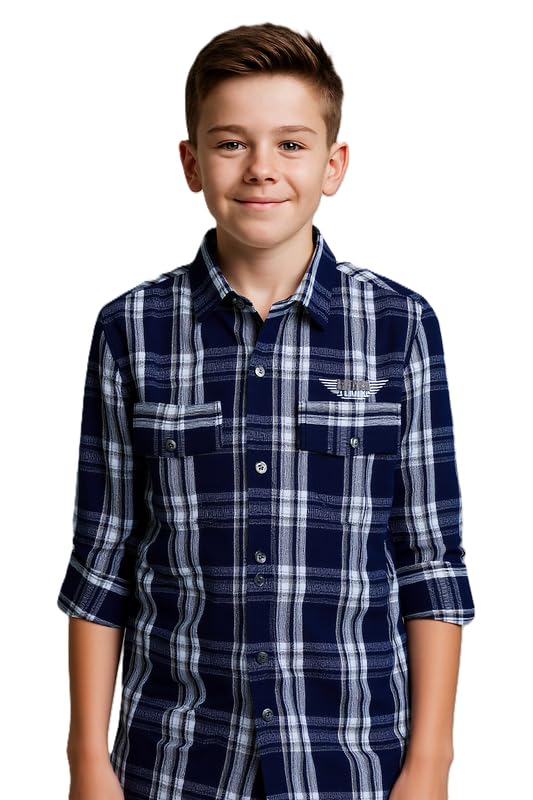 CAVIO Boys Cotton Regular fit Checkered Full Sleeves Casual Shirt Grey